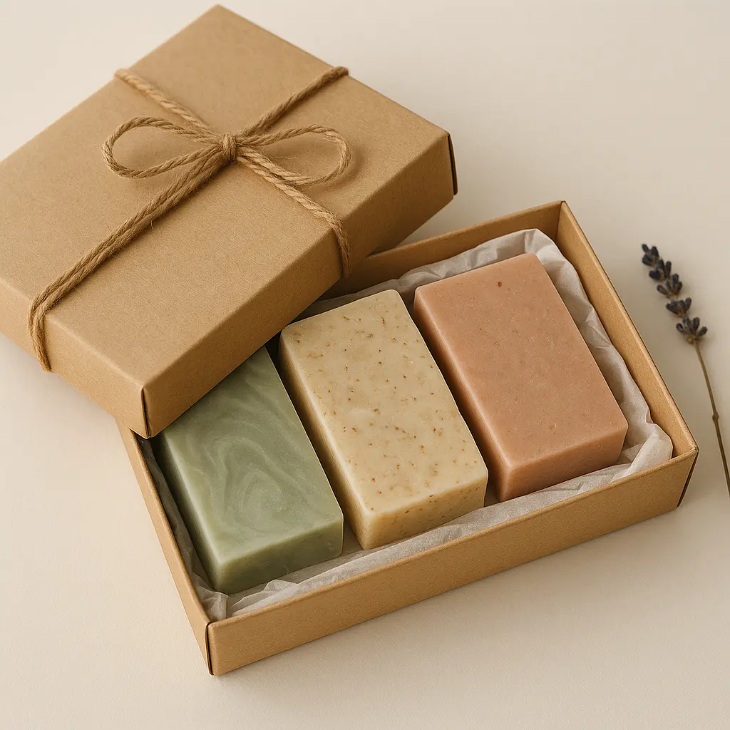 Geschenkfertiges Seifenset in umweltfreundlicher Verpackung