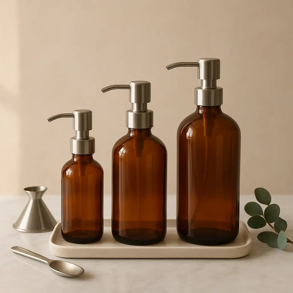 Refill-Optionen mit Glasflaschen und Pumpen